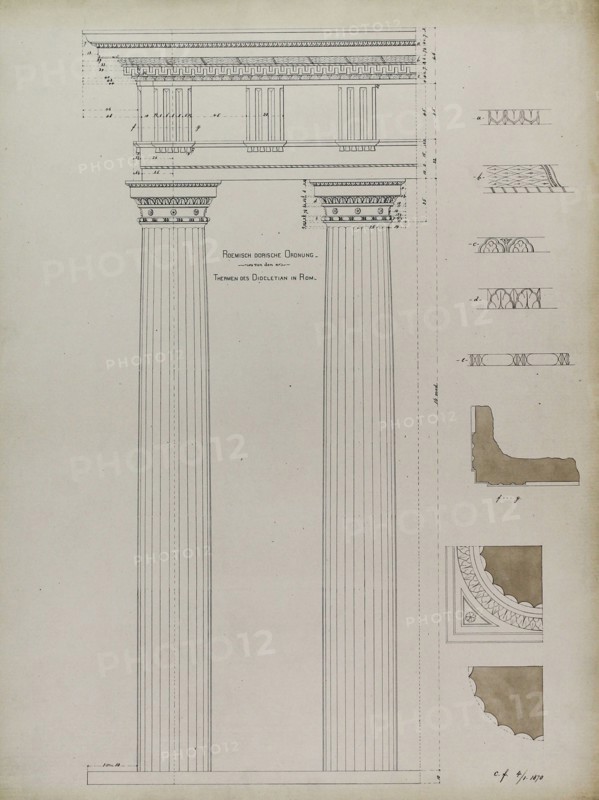 Orders of Architecture, Roman Doric Order from Baths of Diocletian, Rome, Elevation, April 1, 1870. Creator: Carl J Furst.