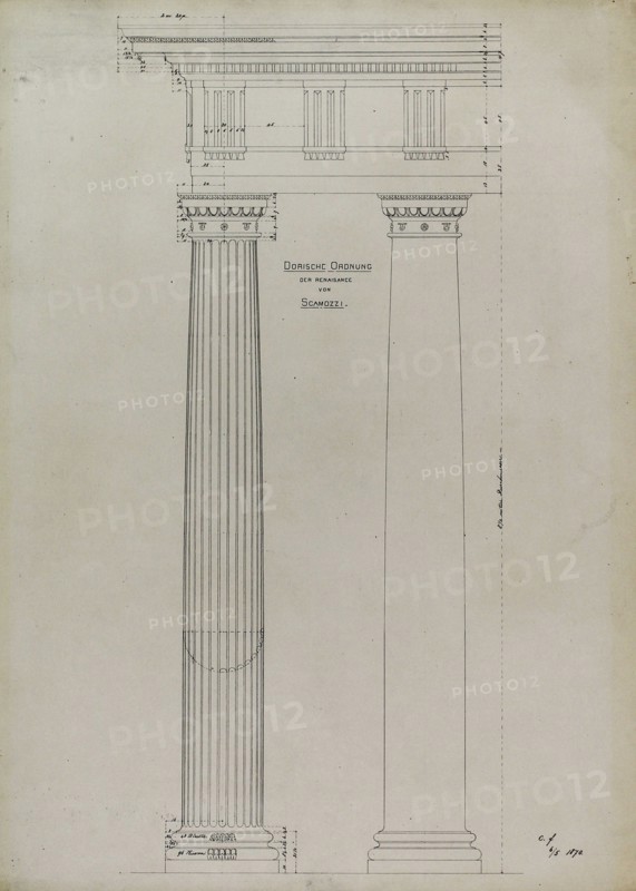 Orders of Architecture, Renaissance Doric Order from Vincenzo Scamozzi, Elevation, June 5, 1870. Creator: Carl J Furst.
