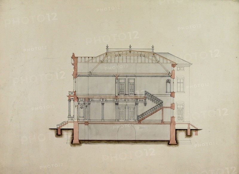 Design Studies, Section Through House, Presentation, c. 1860-1870. Creator: Carl J Furst.
