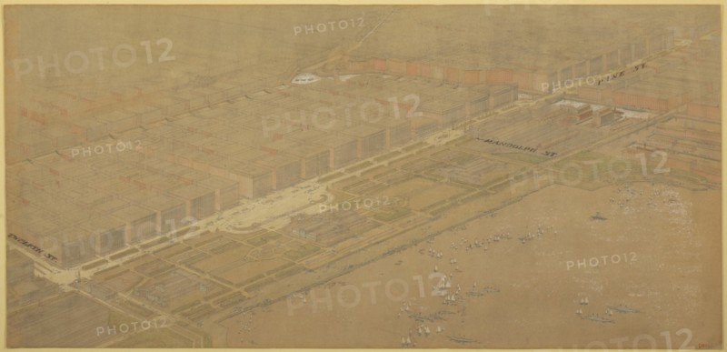 Plate 114 from The Plan of Chicago, 1909: Chicago. Proposed Boulevard and Parkway on Michigan... Creator: Daniel Burnham.