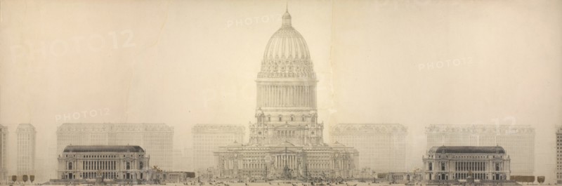 Plate 131 from The Plan of Chicago, 1909: Chicago. Elevation Showing the Group of Buildings... Creator: Daniel Burnham.