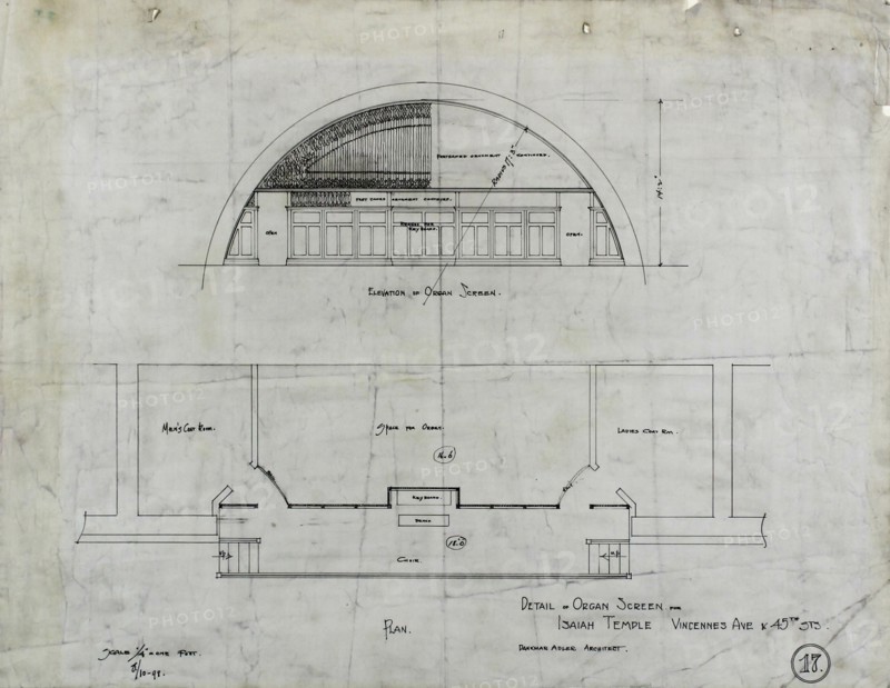 Isaiah Temple, Chicago, Illinois, Organ Screen Plan and Elevation, 08/10/1898. Creator: Dankmar Adler.