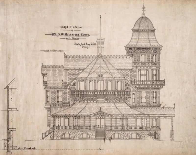House for Mr. S.W. Allerton, Lake Geneva, Wisconsin: South Elevation, c. 1884. Creator: Henry Lord Gay.