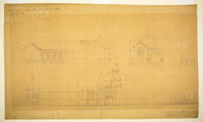 Proposed Fine Arts Museum, World's Columbian Exposition, Chicago, Elevation Sketches, c1890/91. Creator: John Wellborn Root.