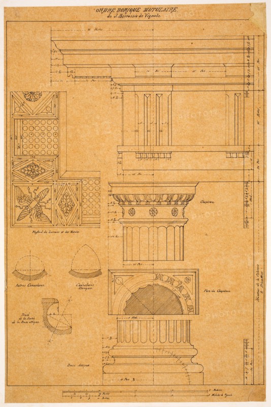 The Orders of Architecture: Student drawings after a French edition of Vignola, c. 1875. Creator: Louis Sullivan.