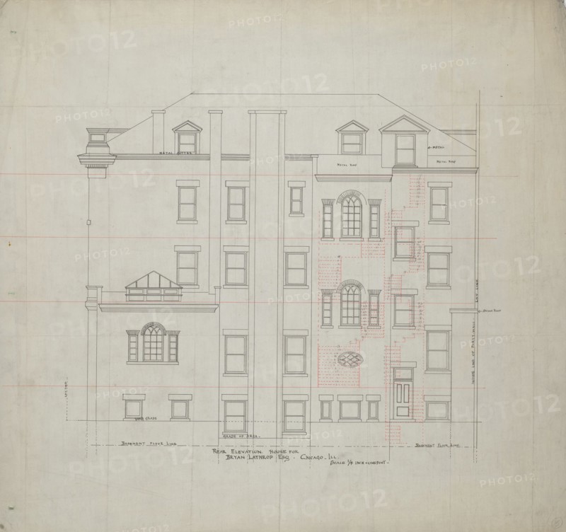 Bryan Lathrop House, Chicago, Illinois, Rear Elevation, c. 1892. Creator: McKim, Mead and White.