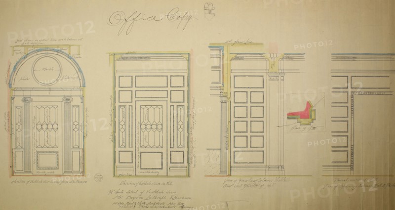 Vestibule Doors, Bryan Lathrop House, Chicago, Illinois, Shop Drawing, 1892. Creator: McKim, Mead and White.