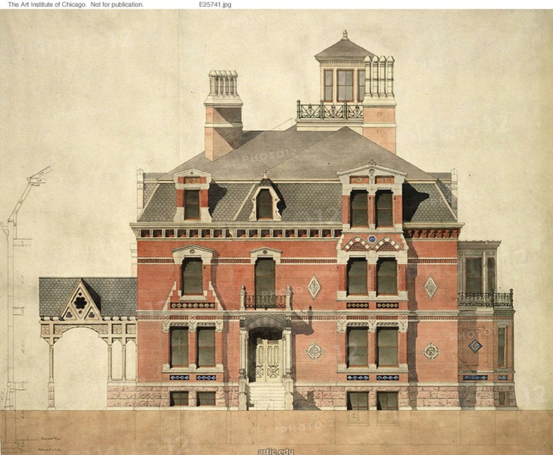 Eliphalet W. Blatchford House, Chicago, Illinois, LaSalle Street Elevation and Partial Section, 1873 Creator: Peter Bonnett Wight.