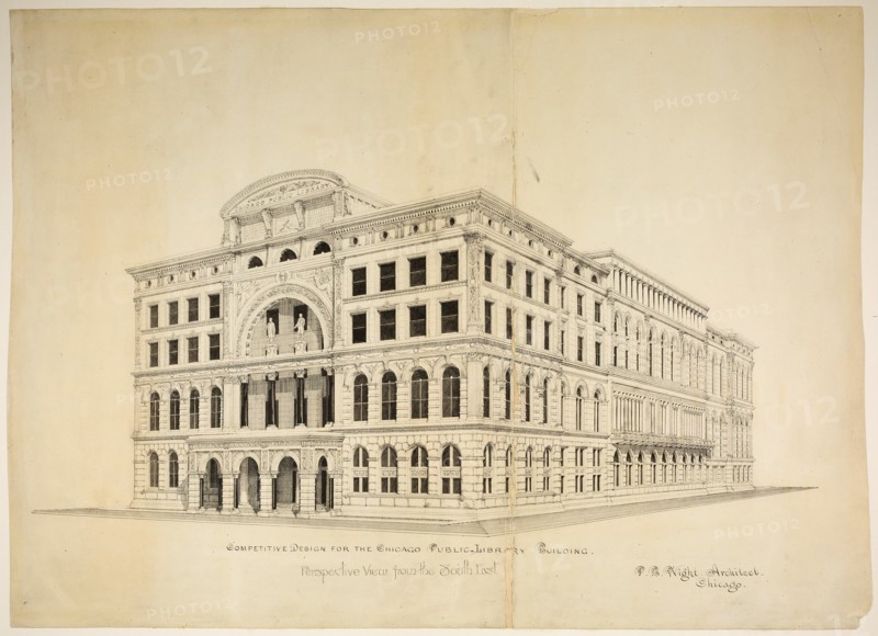 Chicago Public Library Design Competition, Chicago, Illinois, Perspective, 1891. Creator: Peter Bonnett Wight.