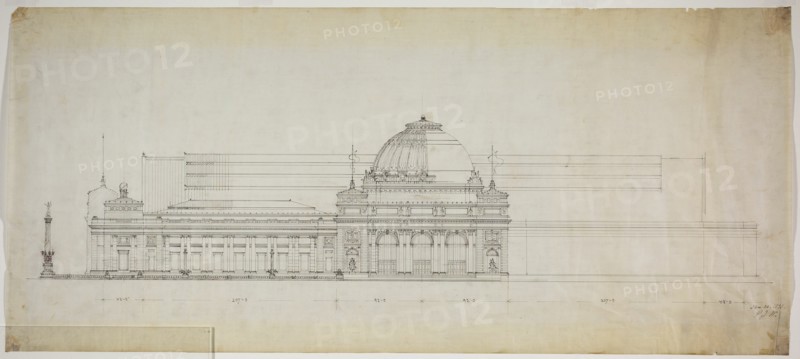 Lakefront Exhibition Hall, Chicago, Illinois, Elevation, 1888. Creator: Peter Joseph Weber.