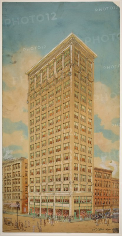 Prairie School Skyscraper, Chicago, Illinois, Perspective, 1910. Creator: Peter Joseph Weber.