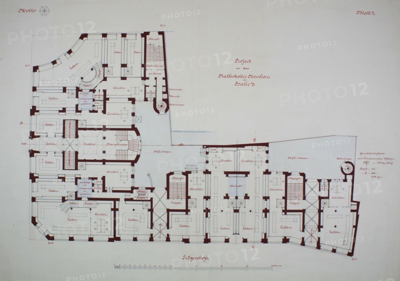 Rathskeller Neubau, Halle (Saale), Saxony-Anhalt, Germany, Ground Floor Plan, c. 1887. Creator: Peter Joseph Weber.