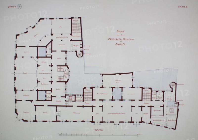 Rathskeller Neubau, Halle (Saale), Saxony-Anhalt, Germany, Second Floor Plan, c. 1887. Creator: Peter Joseph Weber.