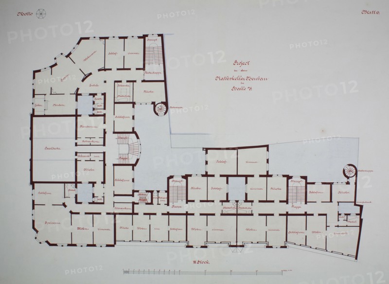 Rathskeller Neubau, Halle (Saale), Saxony-Anhalt, Germany, Third Floor Plan, c. 1887. Creator: Peter Joseph Weber.