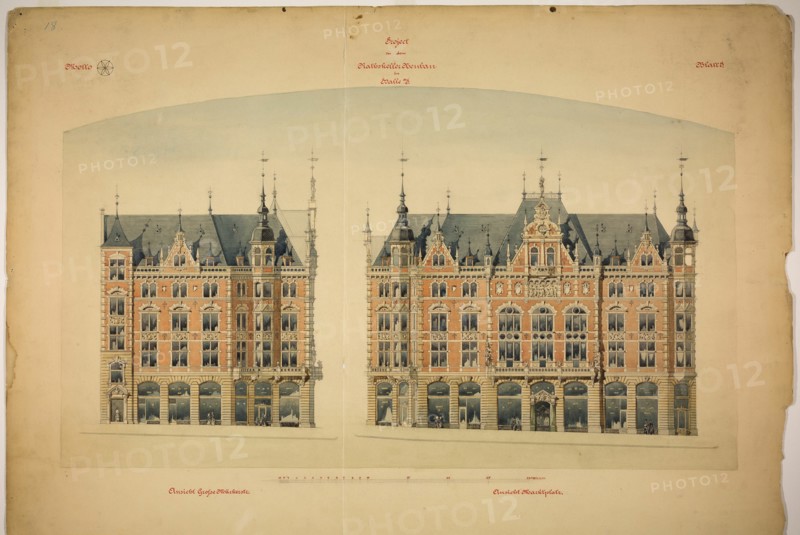 Rathskeller Neubau, Halle (Saale), Saxony-Anhalt, Germany, Elevations, c. 1887. Creator: Peter Joseph Weber.