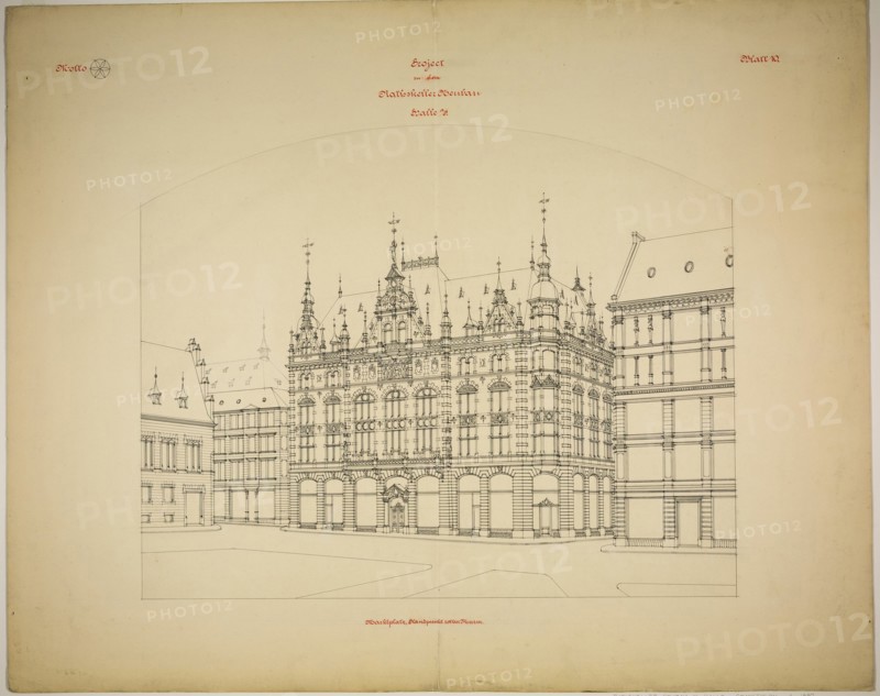 Rathskeller Neubau, Halle (Saale), Saxony-Anhalt, Germany, Perspective (unfinished), c. 1887. Creator: Peter Joseph Weber.