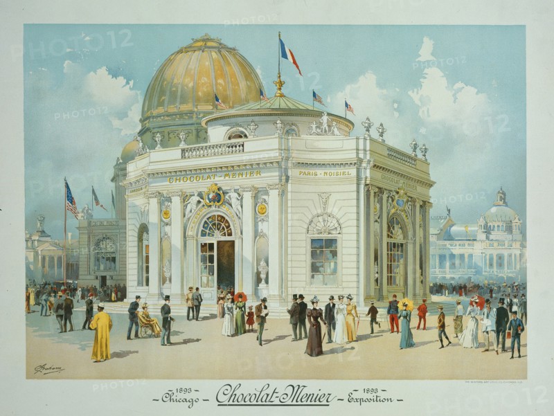 Chocolate-Menier Pavilion, World's Columbian Exposition, Chicago, Illinois, Perspective View, 1893. Creator: Peter Joseph Weber.