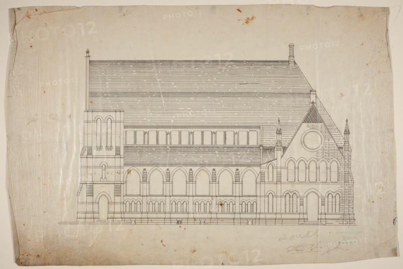 Second Presbyterian Church, Chicago, Illinois, North Elevation, 1874. Creator: Renwick & Sands.