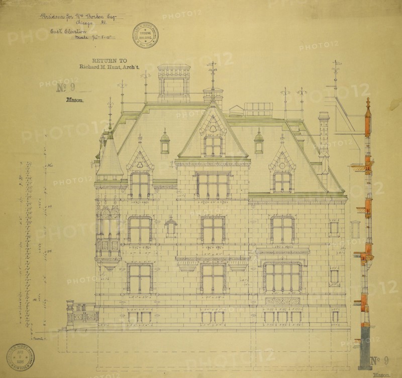 William Borden Residence, Chicago, Illinois, East Elevation, 1886. Creator: Richard Morris Hunt.