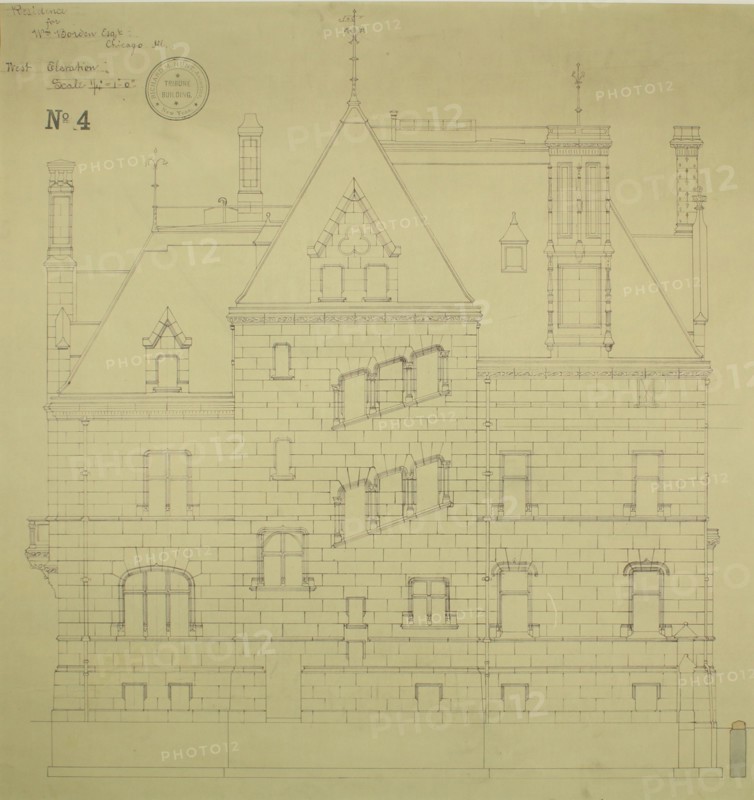 William Borden Residence, Chicago, Illinois, West Elevation, 1885. Creator: Richard Morris Hunt.