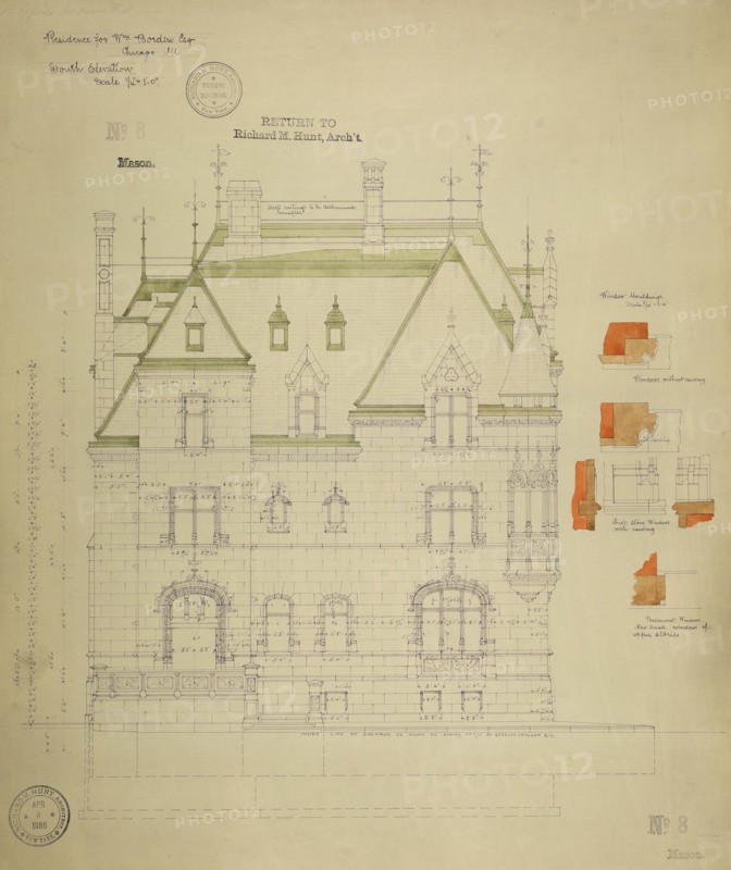 William Borden Residence, Chicago, Illinois, South Elevation, 1886. Creator: Richard Morris Hunt.