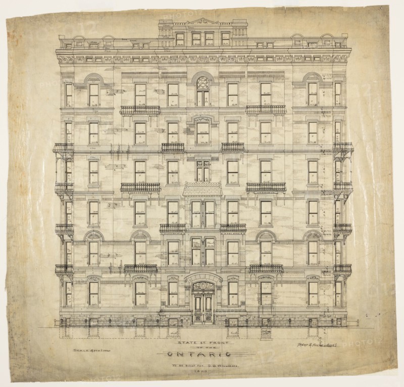 Ontario Apartments, Chicago, Illinois, Elevation, 1880. Creator: Treat & Foltz.