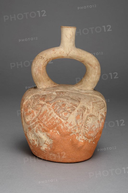Stirrup Spout Vessel with Relief Depicting a Figure and Crab in Battle, 100 B.C./A.D. 500. Creator: Unknown.