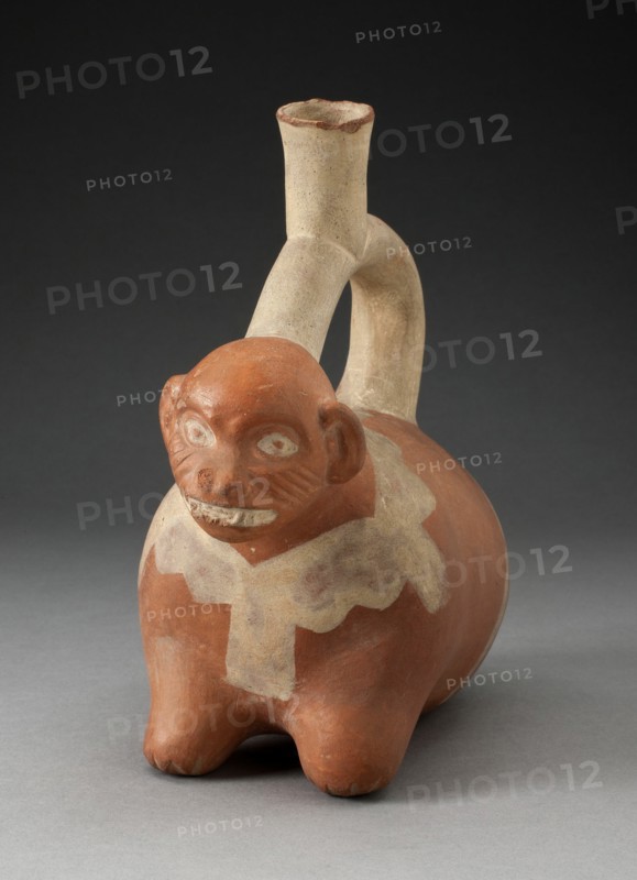 Stirrup Spout Vessel in the Form of a Crouching Animal, Possibly a Monkey, 100 B.C./A.D. 500. Creator: Unknown.