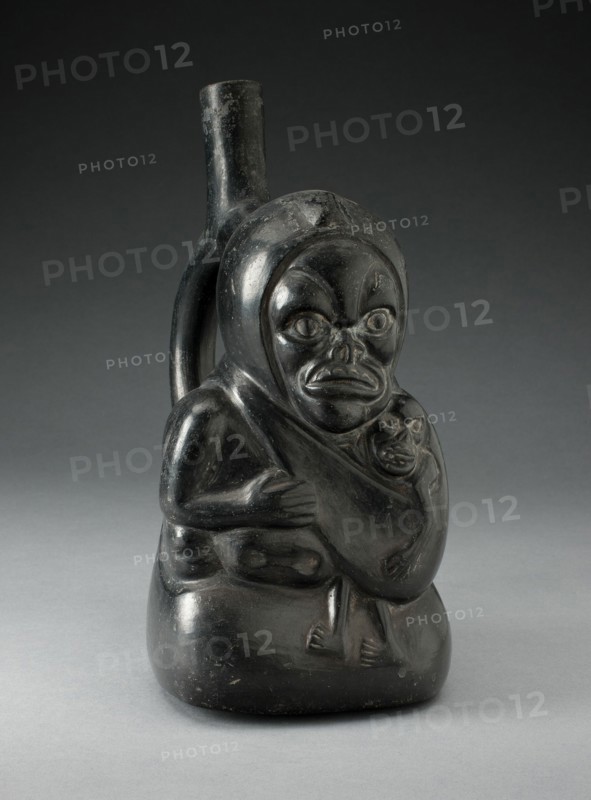 Handle Spout Vessel in the Form of a Skeletal Figure Holding a Child, 100 B.C./A.D. 500. Creator: Unknown.