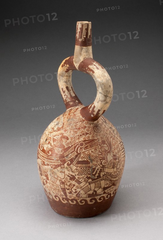 Stirrup Vessel with Fineline Painting Depicting Warriors in an Aquatic Scene, 100 B.C./A.D. 500. Creator: Unknown.