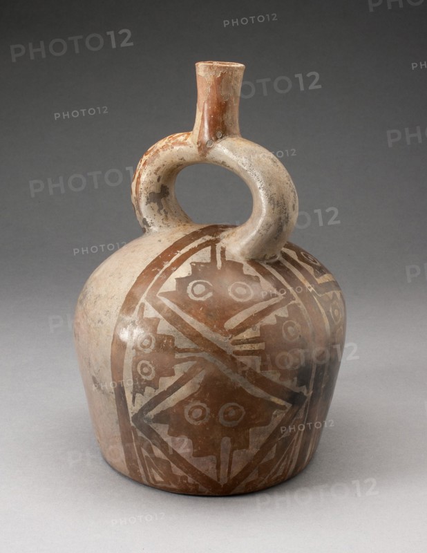 Stirrup Vessel with one Side Painted with Textile-Like Stepped Motif, 100 B.C./A.D. 500. Creator: Unknown.