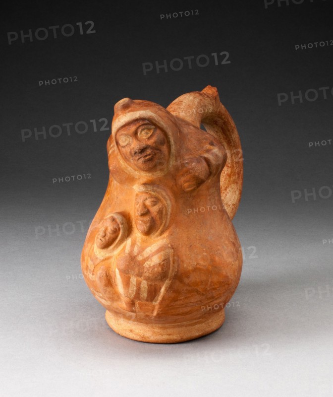 Handle Spout Vessel in the Form of a Composite Scene Depicting Three Figures, 100 B.C./A.D. 500. Creator: Unknown.