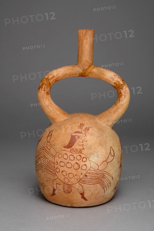 Stirrup Spout Vessel Depicting a Figure Costumed as a Crab, 100 B.C./A.D. 500. Creator: Unknown.