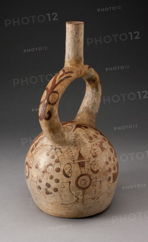 Stirrup Spout Vessel with Fineline Bean Warrior Motif, 100 B.C./A.D. 500. Creator: Unknown.