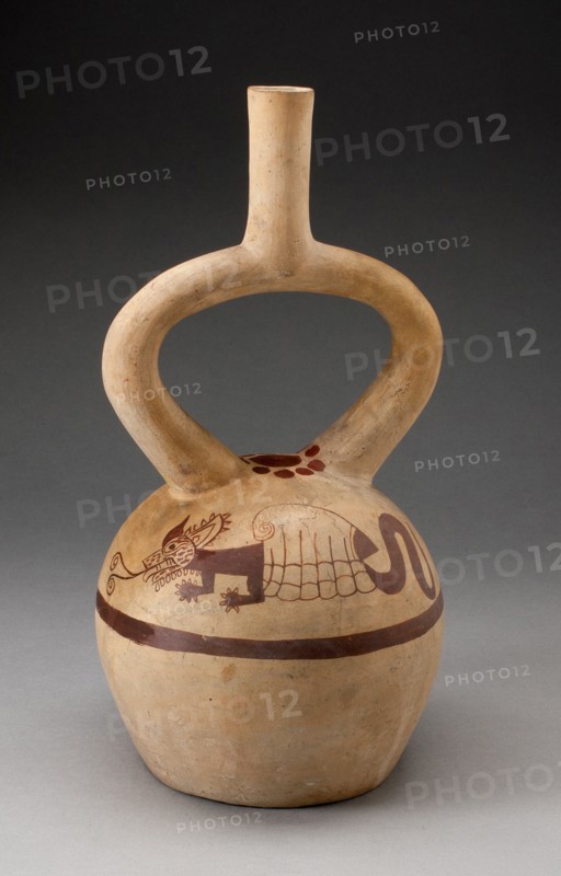 Stirrup Vessel Depicting a Supernatural within a Shell on Shoulder, 100 B.C./A.D. 500. Creator: Unknown.