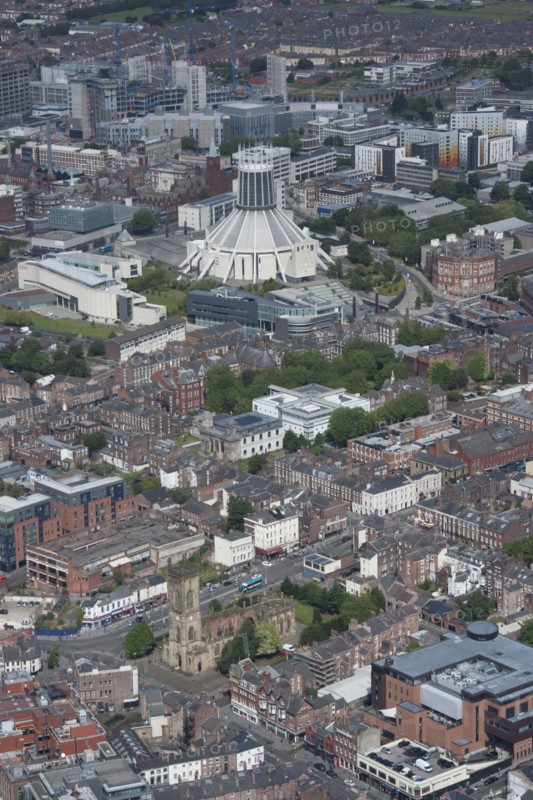 Looking from Church of St Luke north east towards Catholic Cathedral, Liverpool, 2015 Creator: Historic England.