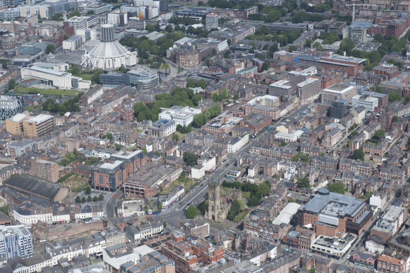 Looking from Church of St Luke north east towards Catholic Cathedral, Liverpool, 2015 Creator: Historic England.
