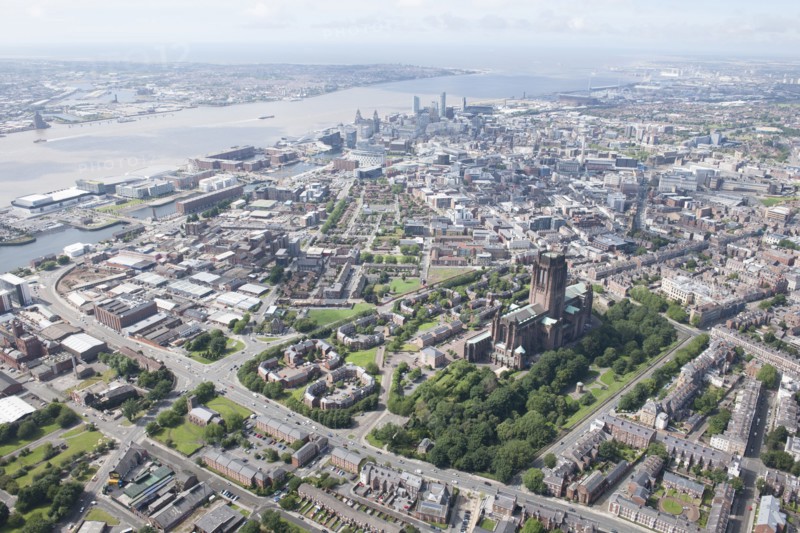 View of Liverpool from the Anglican Cathedral to the River Mersey, 2015. Creator: Historic England.