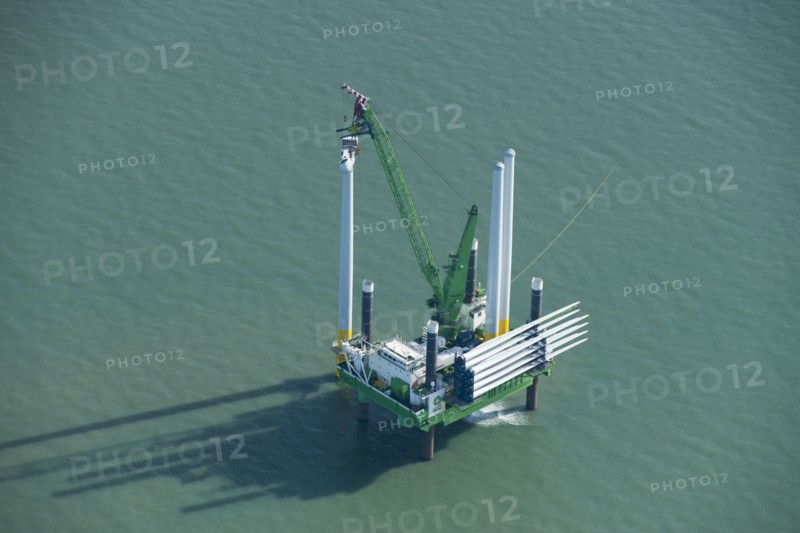 Construction of new wind turbine at Kentish Flats Offshore Wind Farm, 2015. Creator: Historic England.