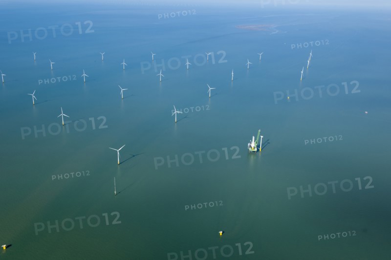 Construction of new wind turbine at Kentish Flats Offshore Wind Farm, 2015. Creator: Historic England.