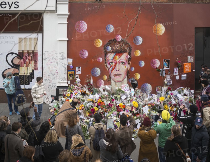 Mural of David Bowie, Morley's department store, Tunstall Road, Brixton, London, 2016. Creator: Chris Redgrave.