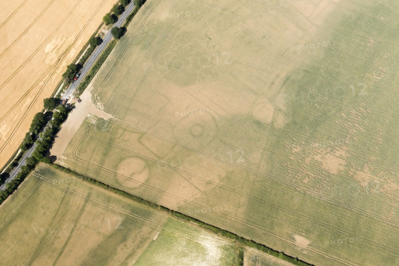 Iron Age settlement crop mark on the Yorkshire Wolds, near Settringham, North Yorkshire, 2018. Creator: Historic England.
