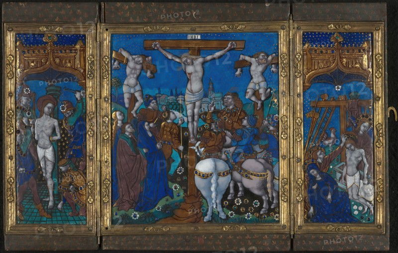 Triptych with The Crucifixion, The Flagellation, and The Entombment, Limoges, c. 1500.