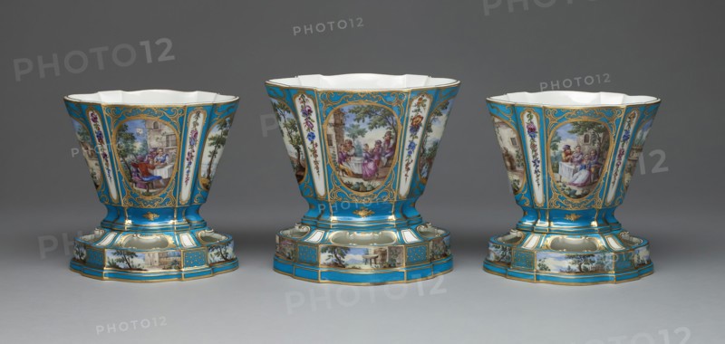 Garniture of Three Flower Vases (Vases Hollandois), Sèvres, c. 1761.