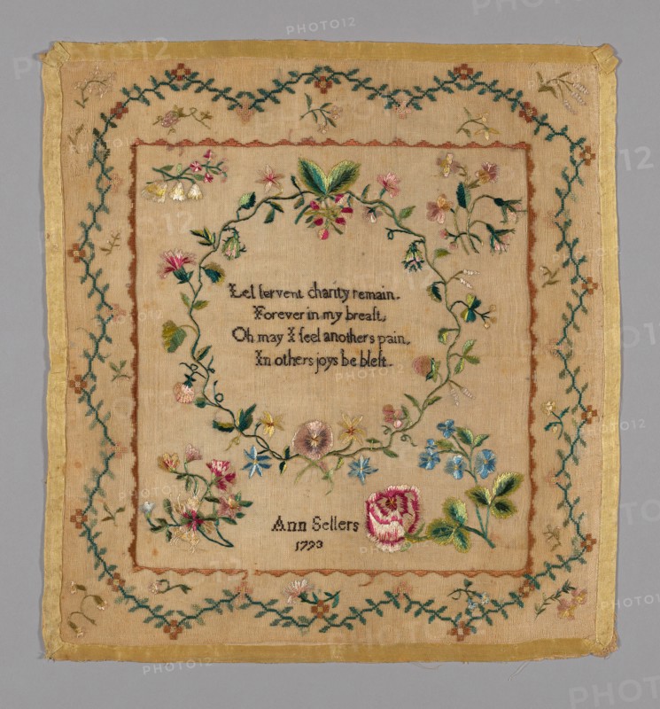 Sampler, Pennsylvania, 1793. Verse from 'An Invocation to the Almighty', attributed to Joseph Brown Ladd.