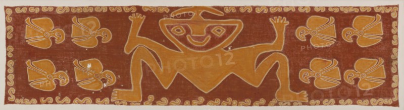 Panel, Peru, 1000/1476. Human-like figure and birds.