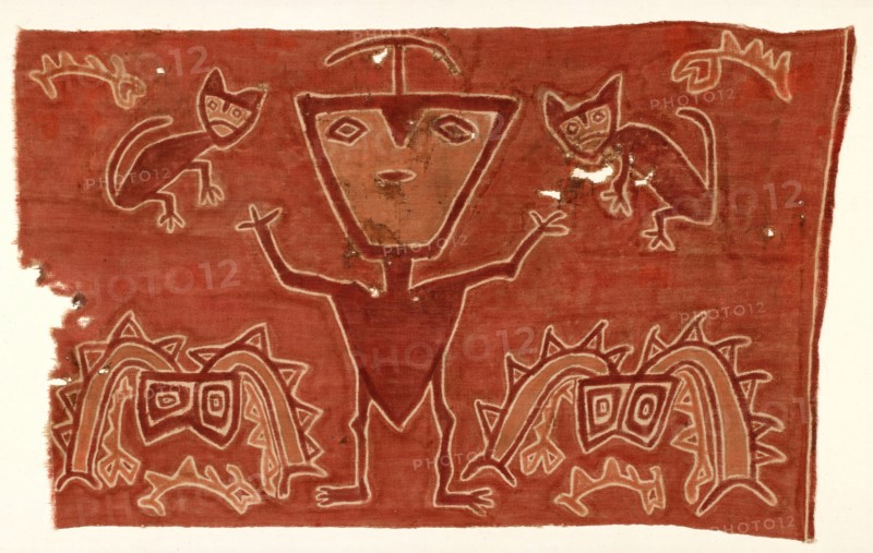 Panel, Peru, 1000/1476. Human figure with animals.