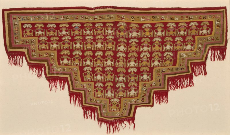 Loincloth Panel, Peru, 1250/1470. Human figure with headdress motif, with birds in border.