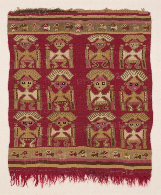Fragment (Loincloth), Peru, A.D. 1250/1470. Human figure with headdress motif, with birds in border.
