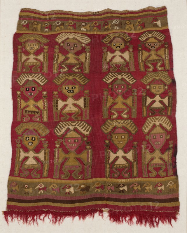 Fragment (Loincloth), Peru, A.D. 1250/1470. Human figure with headdress motif, with birds in border.